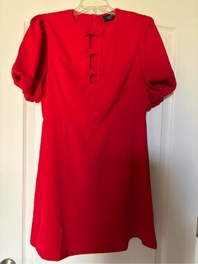 Vici Red Puff-Sleeve Mini Dress with Front Bows